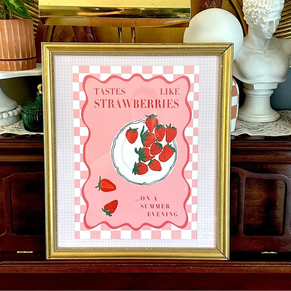 Tastes Like Strawberries on a Summer Evening Pink Retro Kitchen Art Canvas Print